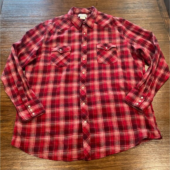 Wrangler Men's 2XT Tall Wrancher Shirt Red Plaid Flannel Cotton Snap Button Down - Picture 1 of 8